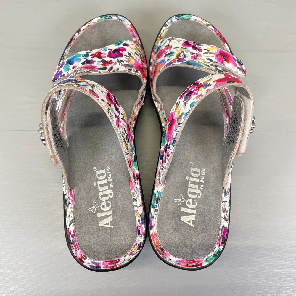 Alegria Loti Wedge Sandals Womens Size 38 US 8 Floral Leather Strappy Shoes - Picture 9 of 10